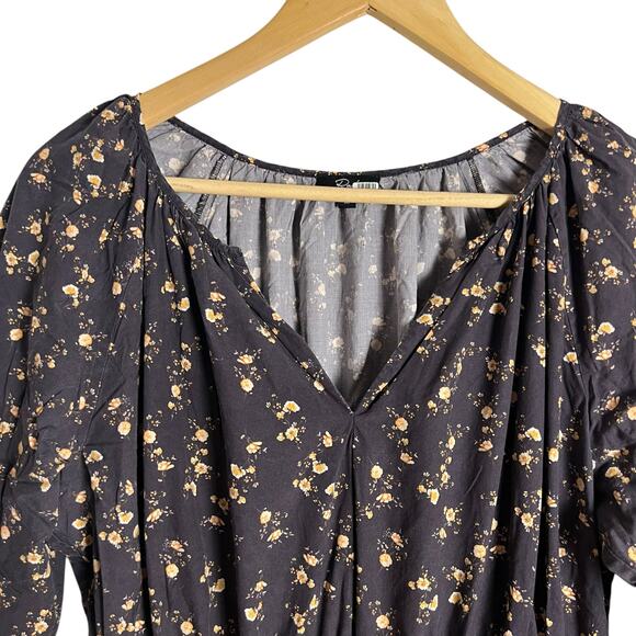 Rails Sal Black Floral Print Long Sleeve Midi Dress Size Medium - Picture 7 of 14